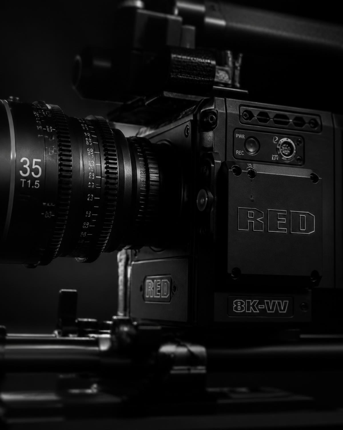 Cinema camera detail in a dark studio